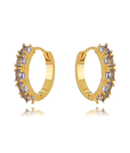 Argola Prata 925 Banho Ouro Pequena Cravejada Cristais Tanzanitas