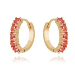 Argola Pequena Cravejada Rubelita Prata 925 Banho Ouro
