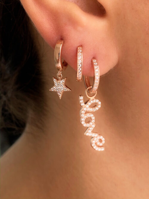 Argola Delicada Love Cravejada Zirconias Prata 925 Rose - Image 2
