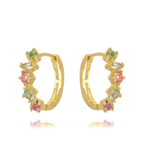 Argola Colorida Cristais Geometricos Em Prata 925 Banho Ouro