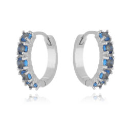 Argola pequena cravejada safira prata 925