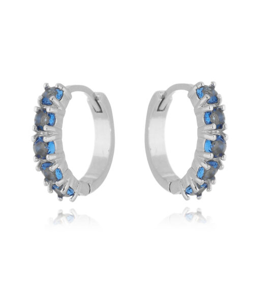 Argola pequena cravejada safira prata 925