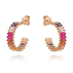 Argola Rainbow Zirconias De Prata 925 Rosé