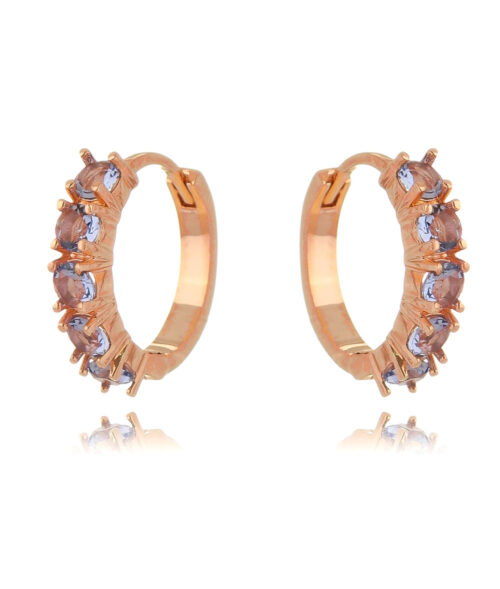 Argola Pequena Cravejada Tanzanita Prata 925 Rosé