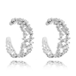 Brinco Argola Luxo Zirconias Cristais Baguetadas Com Ródio Joias Online