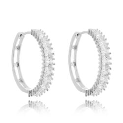 Argola De Zirconias Brancas Quadradinhas Em Rodio Branco Semi Joias De Luxo