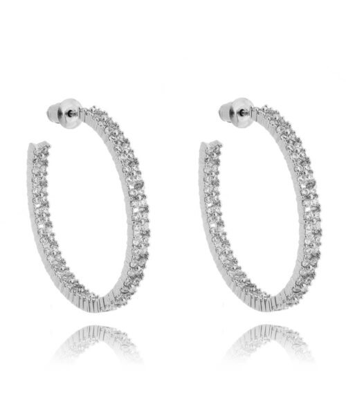 Argola Cravejada De Zirconias Brancas Em Rodio Branco Joias De Luxo