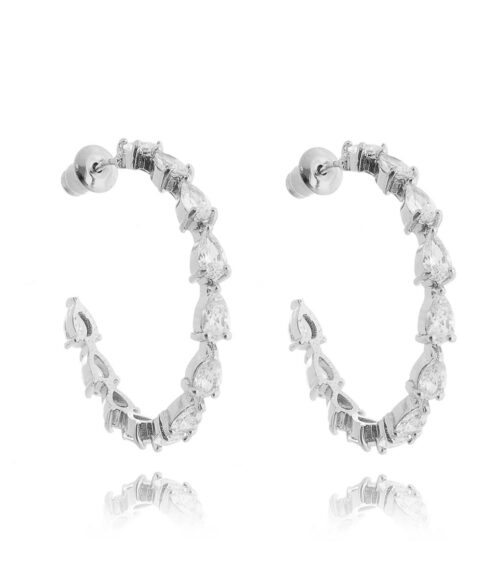 Argola Rodio Luxo Zirconias Cristais Em Formato De Gotas Joias Contemporâneas