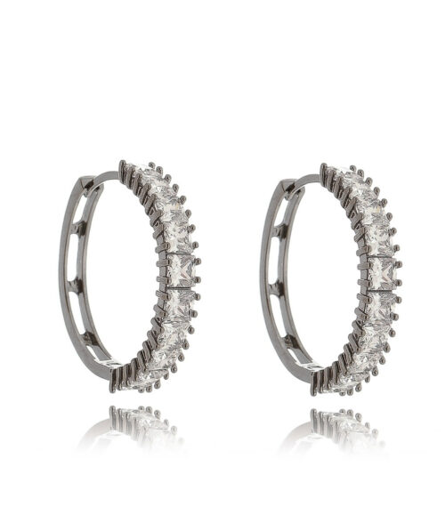 Argola Semijoia De Zirconias Brancas Quadradas Rodio Negro
