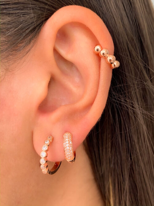 Argola Prata 925 Pequena Cravação Inglesa Zirconias Banho Rose Gold - Image 2