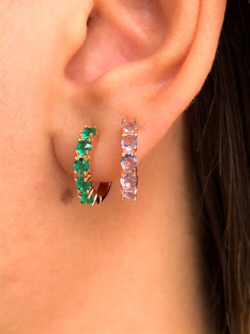 Argola Pequena Cravejada Esmeralda Prata 925 Rosé - Image 2