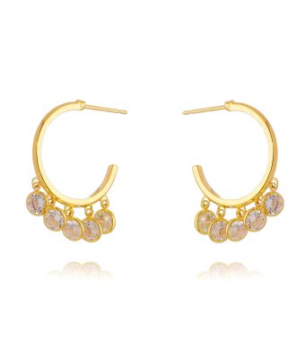 Argola Com 5 Zirconias Penduradas Banho Ouro Semi Joia Delicada