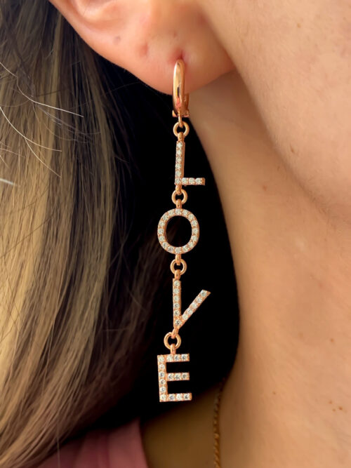 Brinco Love Individual Cravejado De Zirconias Prata 925 Rosé - Image 2