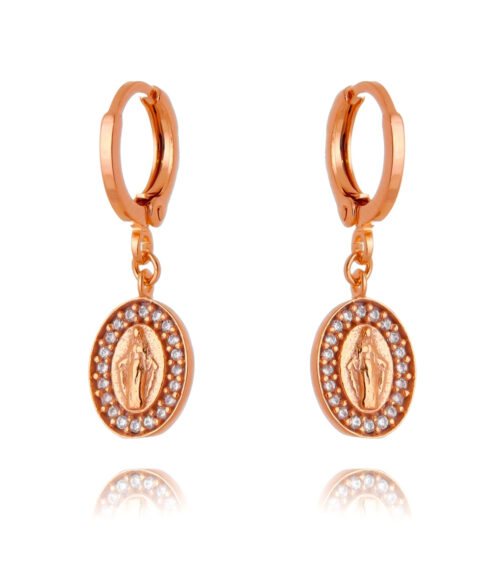Brinco Argola Medalha Nossa Senhora Das Graças Zirconias Rosé