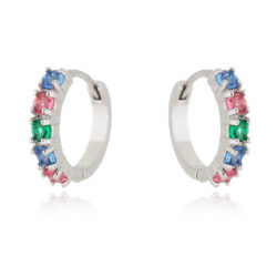 Argola Pequena Rainbow Pedras Coloridas Rodio