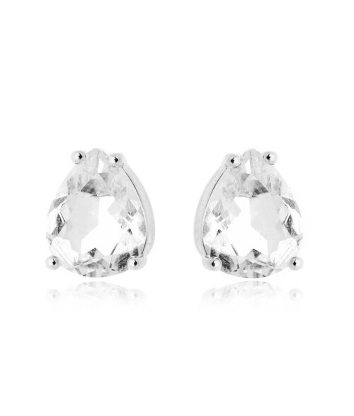 Brinco Gotinha Prata Com Zirconia Cristal Semi Joia