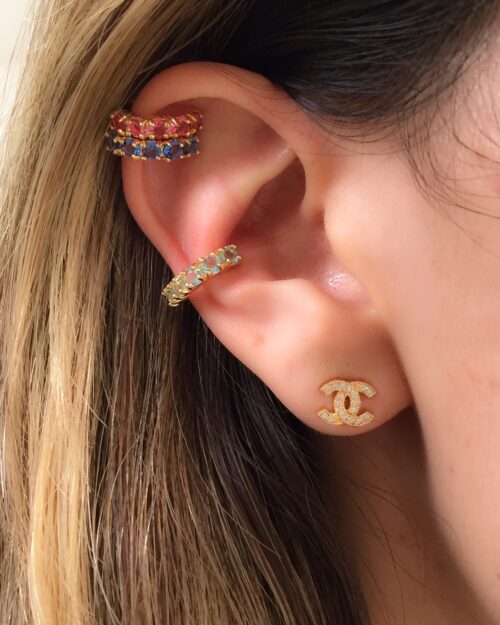 Piercing Prata 925 Fake Safira Banho Ouro 18K (unitário) - Image 2