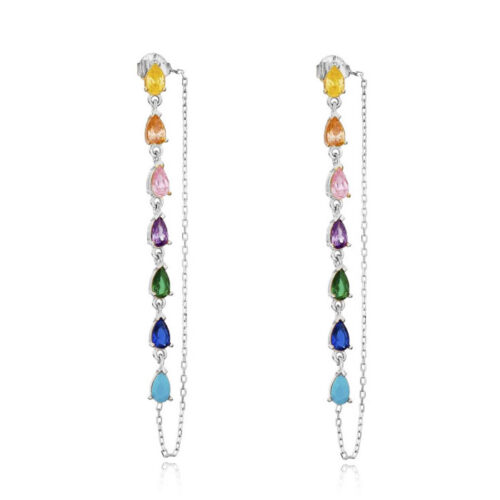 Brinco de gotinhas coloridas rainbow exclusivo prata 925