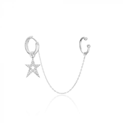 Argola Individual De Estrelinha Com Piercing De Corrente Prata 925