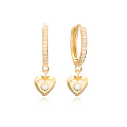 Argola pequena com Pingente de Coração em Prata 925 Ouro