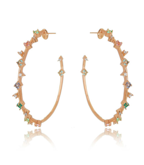 Argola Com Pedras Coloridas Intercaladas Por Zirconias Rosé