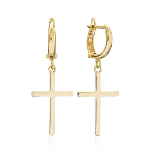 Brinco De Argola De Cruz Prata 925 Banho De Ouro 18K
