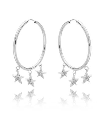 Argola De Prata 925 Com Estrelinhas Semi Joias Finas em Prata 925