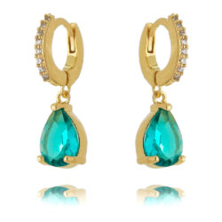 Micro argola cravejada com gotinha turmalina prata 925 banho ouro