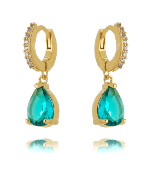 Micro argola cravejada com gotinha turmalina prata 925 banho ouro