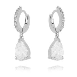 Micro Argola Cravejada Com Gotinha Zirconia Branca Prata 925