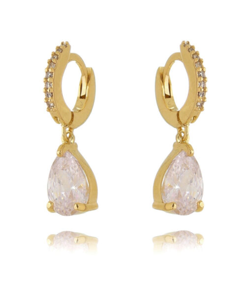 Micro Argola Cravejada Com Gotinha Zirconia Branca Prata 925 Banho Ouro