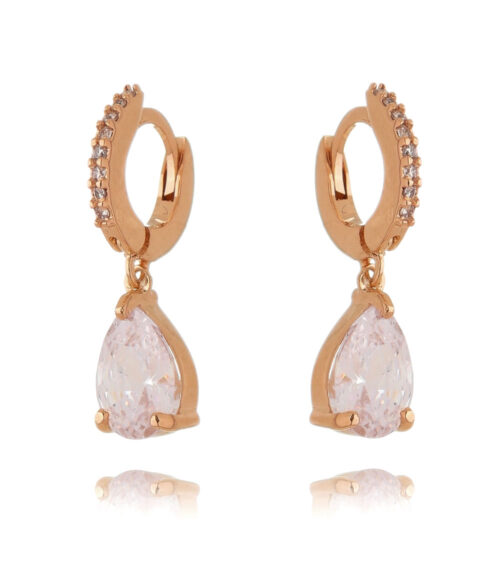 Micro Argola Cravejada Com Gotinha Zirconia Branca Prata 925 Rosé