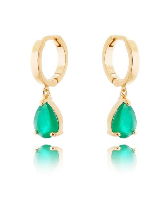 Argola Pequena De Gotinha Esmeralda Banho Ouro Semi Joia
