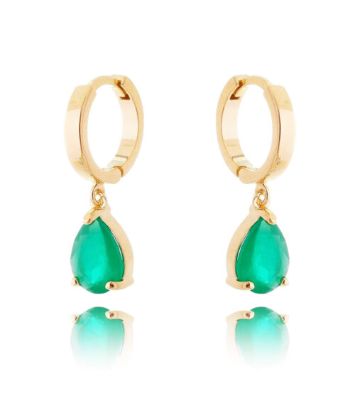 Argola Pequena De Gotinha Esmeralda Banho Ouro Semi Joia