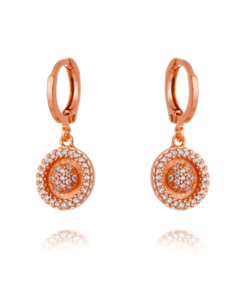 Brinco De Argola Pizza Micro Cravação Prata 925 Rose Gold
