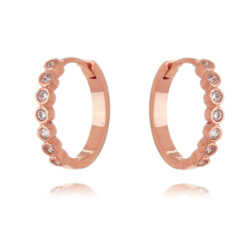 Argola Prata 925 Pequena Cravação Inglesa Zirconias Banho Rose Gold