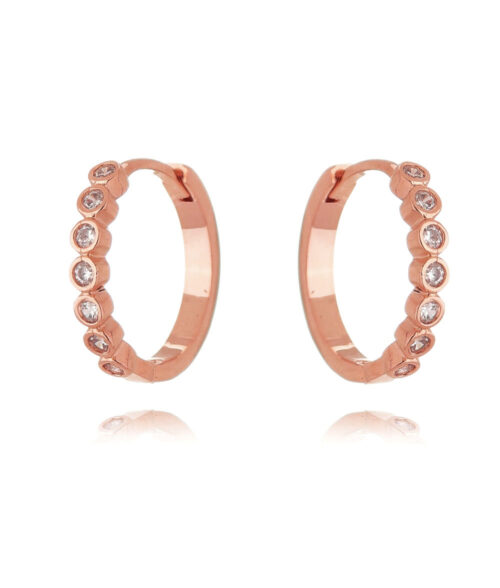 Argola Prata 925 Pequena Cravação Inglesa Zirconias Banho Rose Gold