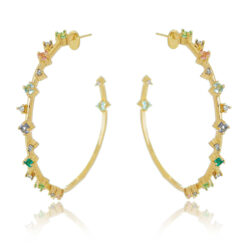 Argola Com Pedras Coloridas Intercaladas Por Zirconias Dourada