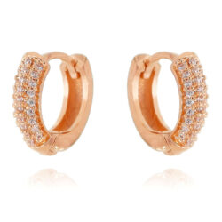 Argola Pequena Micro Cravejada De Zirconias Rose Gold Prata 925