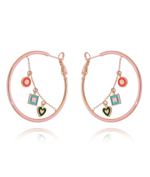 Brinco De Argola Com Varal De Pingentes Esmaltados Coloridos Rose