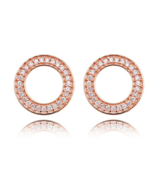 Brinco Círculo Vazado Cravejado De Zirconias Prata 925 Rosé