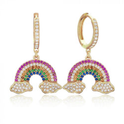 Argola Rainbow Zirconias Coloridas Prata 925 Banho Ouro