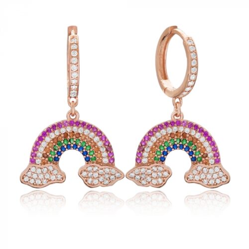 Argola Rainbow Zirconias Coloridas Prata 925 Rose
