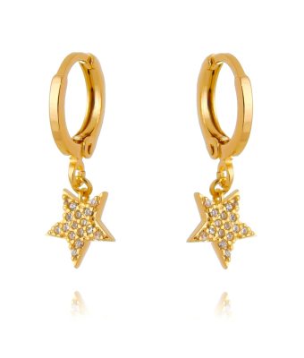 Argola pequena de prata 925 banho ouro pingente estrela cravejada zirconias