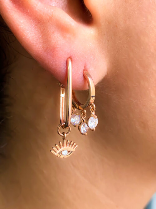Argola Retangular Exclusiva Com Olho Grego Zirconia Branca Prata 925 Rosé - Image 4