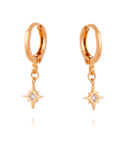 Argola Pequena De Estrela Com Pontas E Uma Zirconia Rosé