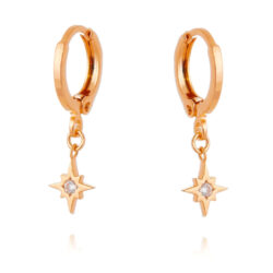 Argola De Prata 925 Rose Gold Estrela 8 Pontas Cravejada Zirconia