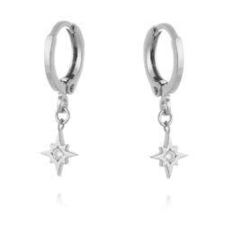 Argola de prata 925 estrela 8 pontas cravejada zirconia