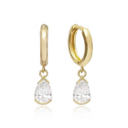 Argola Delicada De Gotinha Zirconia Prata 925 Banho De Ouro 18K