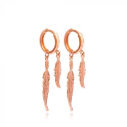 Brinco Boho Argola De Penas Prata 925 Rosé
